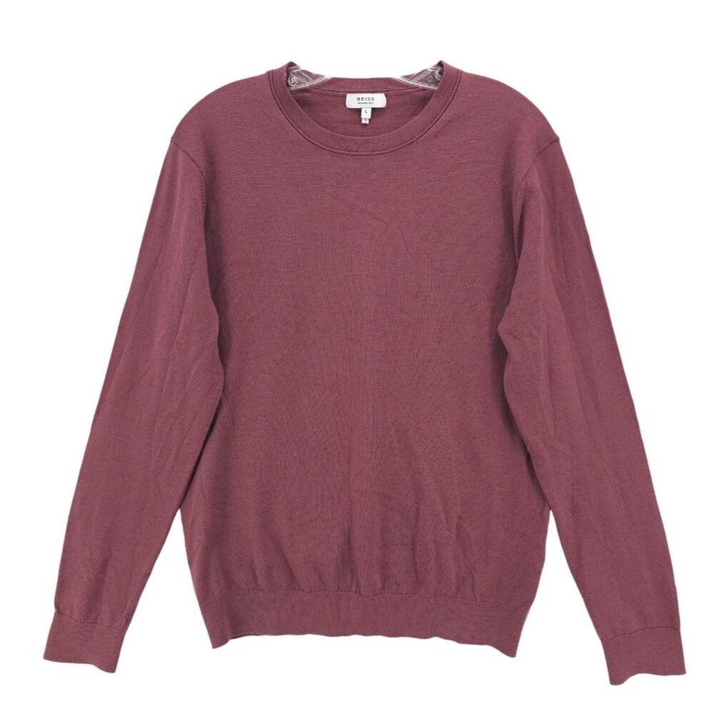 REISS Wessex Sweater Mauve Pink 100% Extra Fine Merino Wool Men's Size LARGE